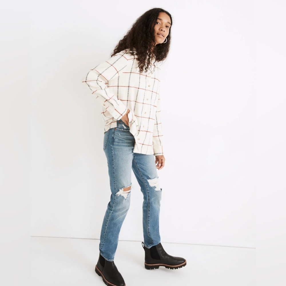 Madewell Flannel Oversized Ex boyfriend Shirt Windowpane cream